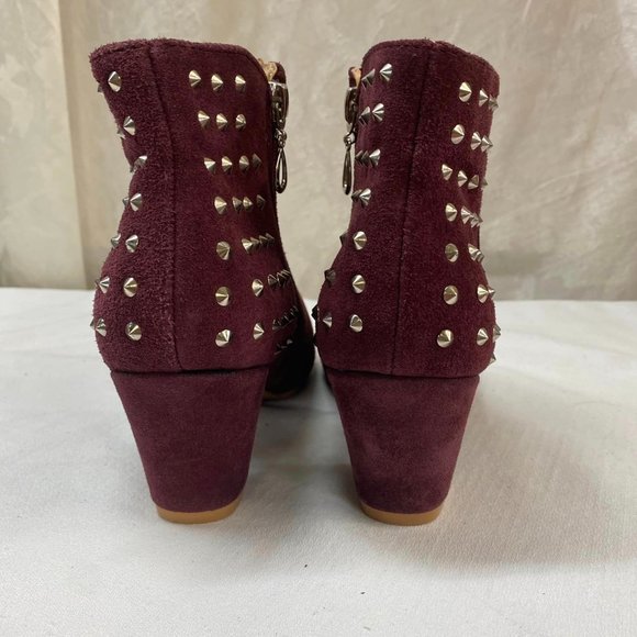 Mark Size 8 Suede and silver studded burgundy zip up booties - Picture 3 of 6